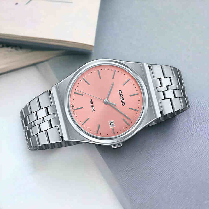 Casio Men's Silver Stainless Steel, Rose Dial | Mtp-B145d-4av by i-watch