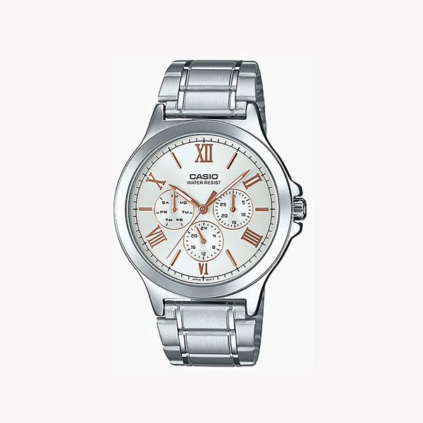 Casio Mtp-V300d-7a2udf Adventure Ready - Sporty Elegance Men's Watch With Stainless Steel BAnd and White Dial by i-watch