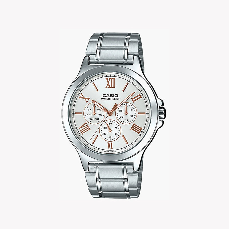 Casio Mtp-V300d-7a2udf Adventure Ready - Sporty Elegance Men's Watch With Stainless Steel BAnd and White Dial by i-watch