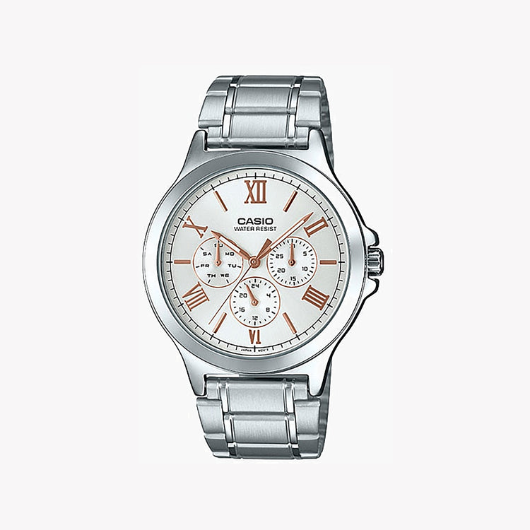 CASIO MTP-V300D-7A2UDF ADVENTURE READY - SPORTY ELEGANCE MEN'S WATCH with Stainless Steel Band and White Dial