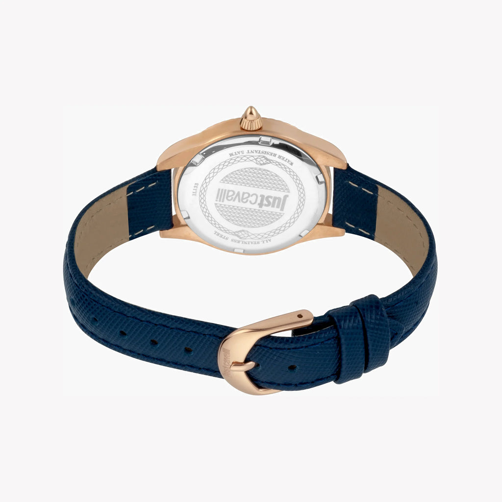 JUST CAVALLI Women's Watch with Rose Gold Stainless Steel Case and Blue Leather Band-i-Watch-4