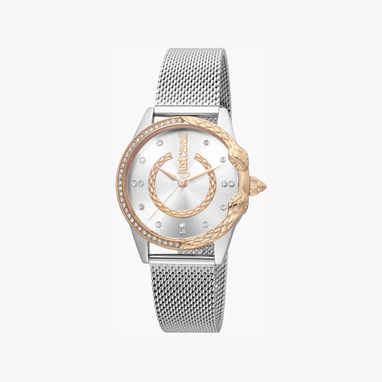 JUST CAVALLI Women's Watch with Silver Stainless Steel Case and Silver Stainless Steel Band