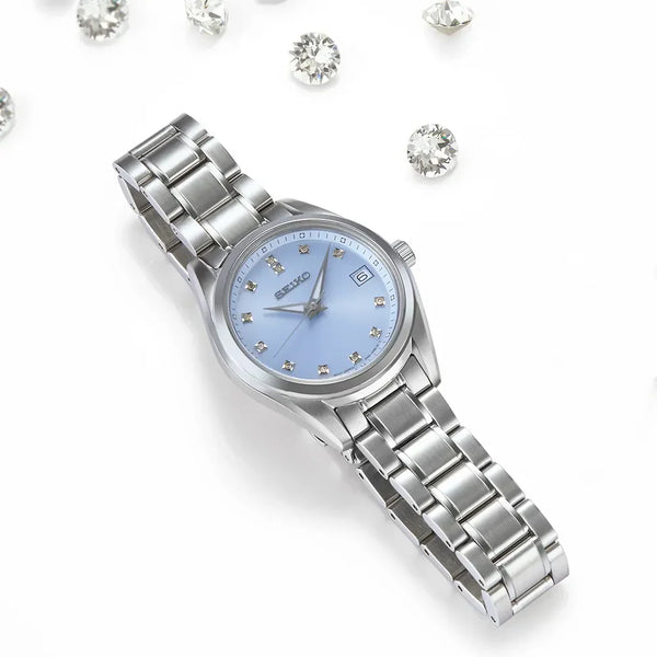 Seiko Women's Silver Watch, Blue Dial | Sur581p1 by i-watch