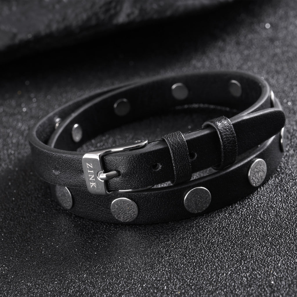 Zink Men's Black & Silver Leather & Stainless Steel Bracelet | Zjbc031lbp-A