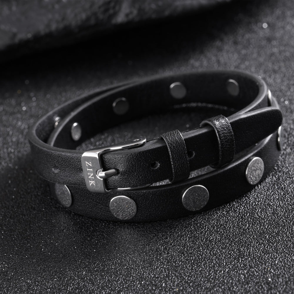 Zink Men's Black & Silver Stainless Steel & Leather Bracelet | Zjbc032lbp-A by i-watch