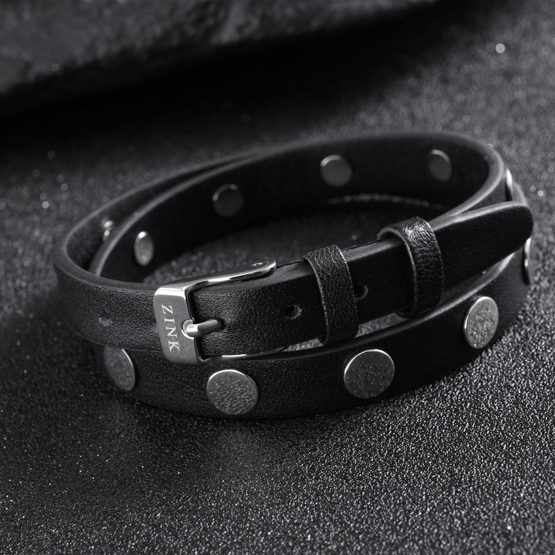 Zink Men's Black & Silver Stainless Steel & Leather Bracelet | Zjbc032lbp-A by i-watch