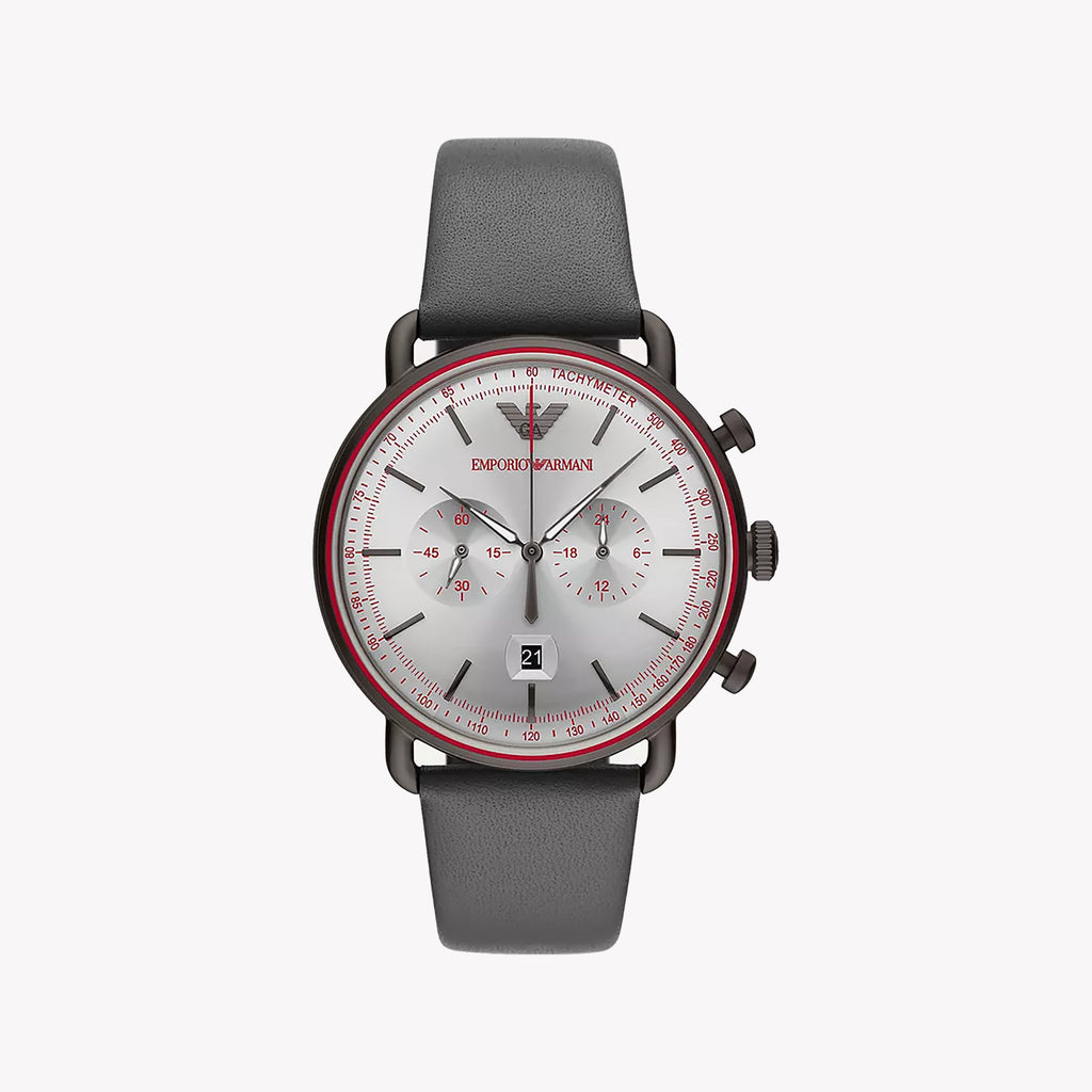 EMPORIO ARMANI AR11384 - BOLDLY SOPHISTICATED MEN'S TIMEPIECE WITH GREY LEATHER BAND
