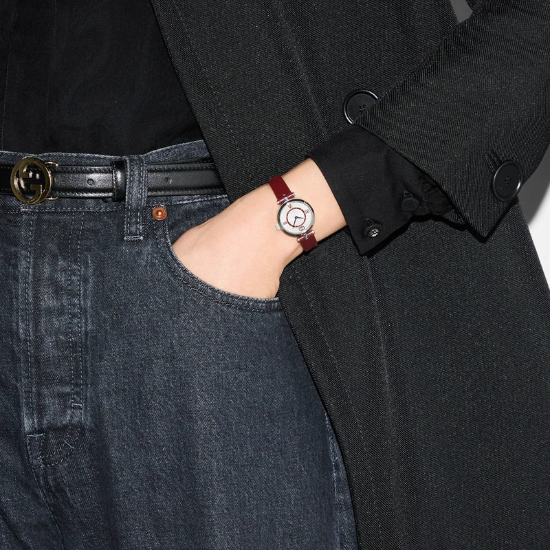 GUCCI YA167504 Women's Chic Silver Dial Burgundy Leather Watch-i-Watch-4