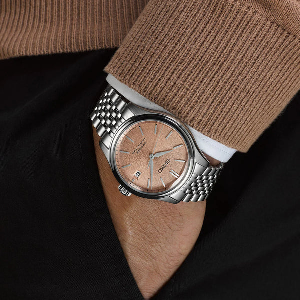 Seiko Men's Silver Stainless Steel Watch, Beige Dial | Spb467j1