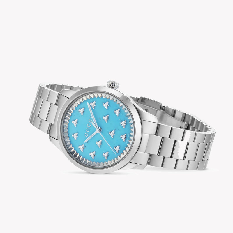 Gucci Women's Silver Watch, Turquoise Dial | Ya1265044 by i-watch