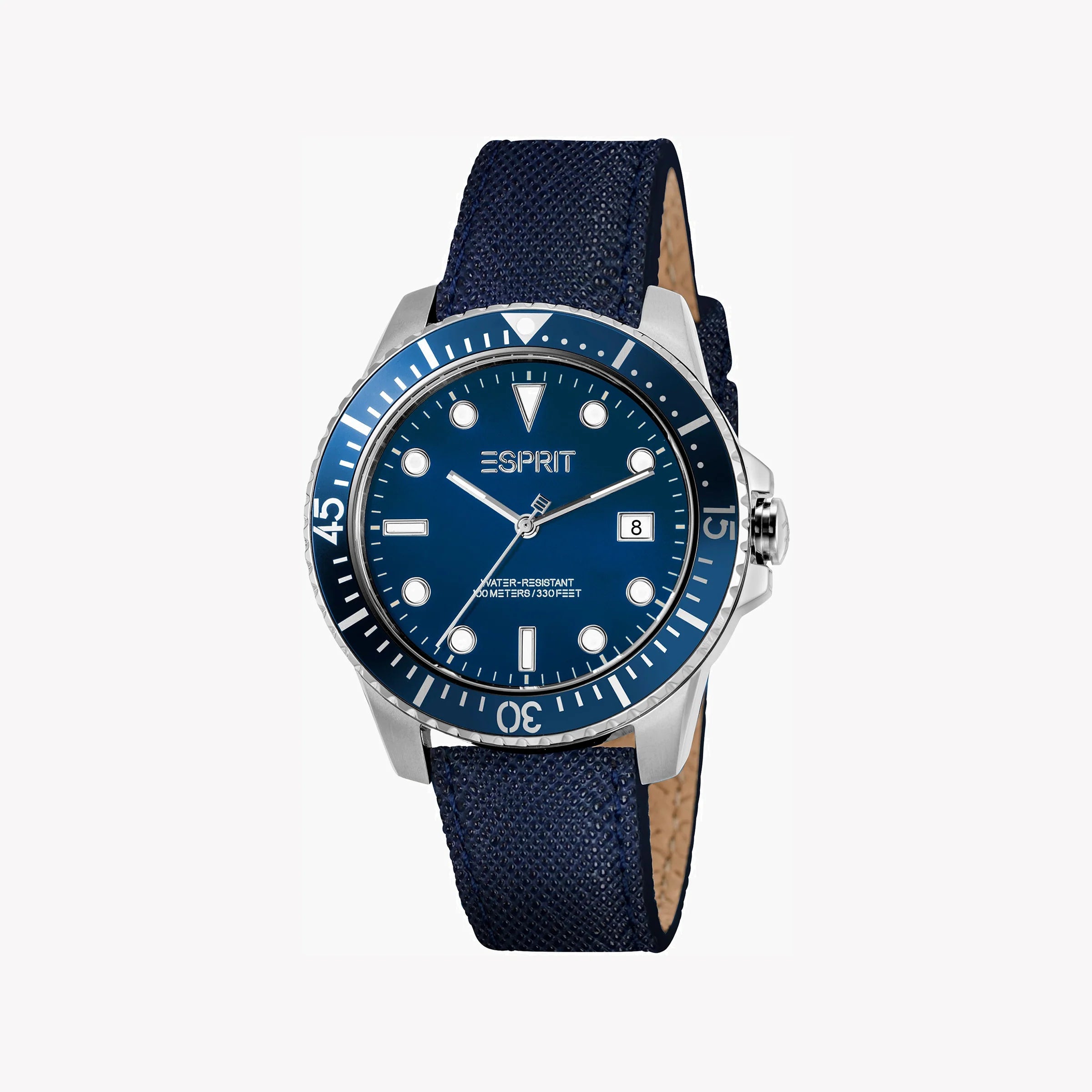 ESPRIT MEN'S BLUE LEATHER WATCH - STYLISH STAINLESS STEEL WITH BLUE DIAL & 10 ATM WATER RESISTANCE