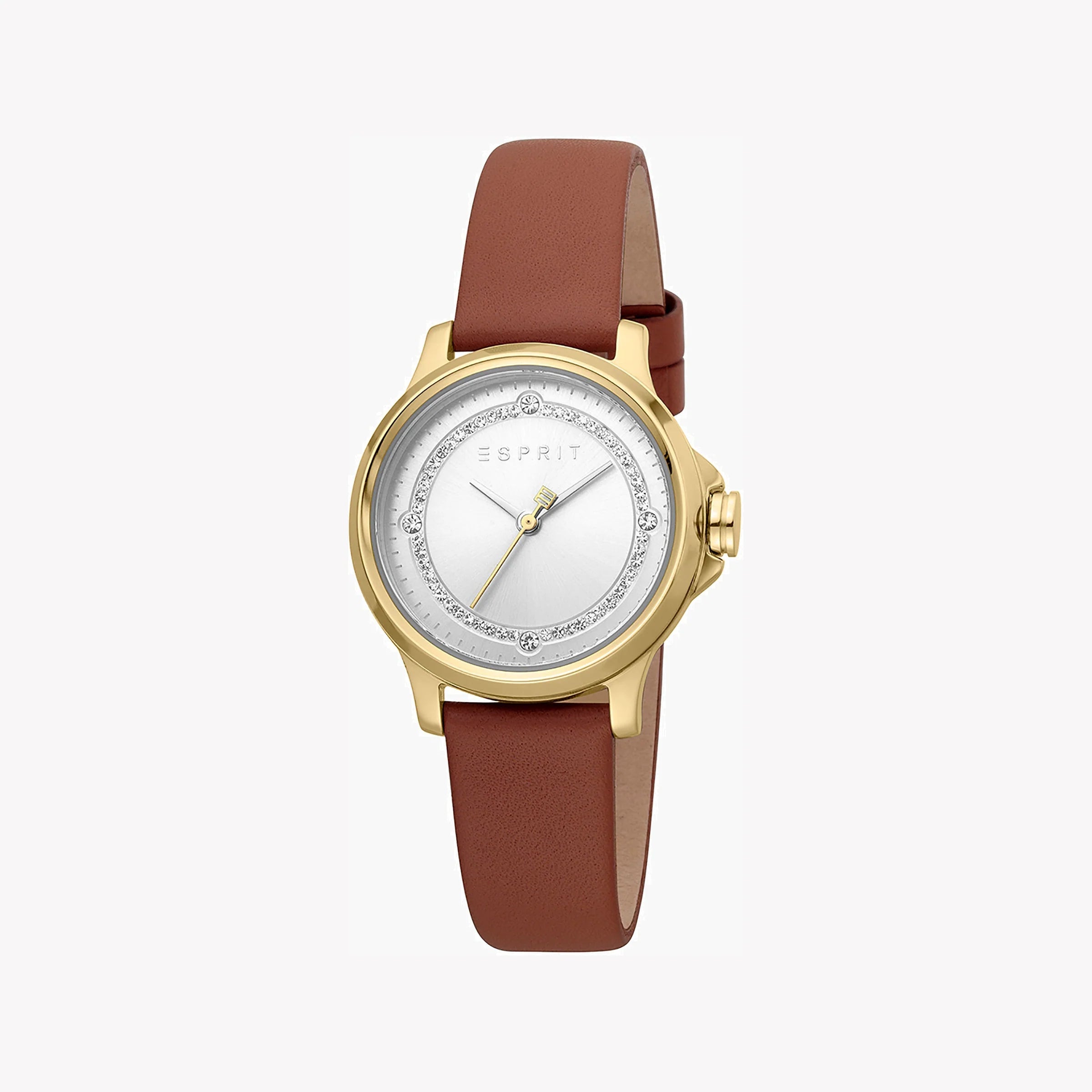 ESPRIT Women's Watch with Silver Stainless Steel Case and Brown Leather Band