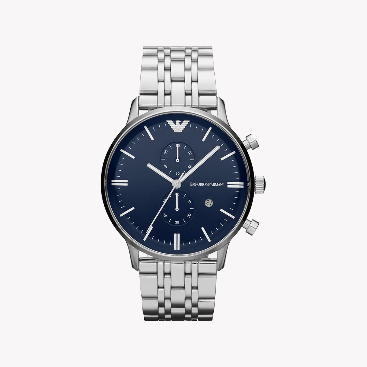 EMPORIO ARMANI AR1648 - SILVER ELEGANCE: STYLISH MEN'S WATCH WITH BLUE DIAL & DURABLE STAINLESS STEEL BAND