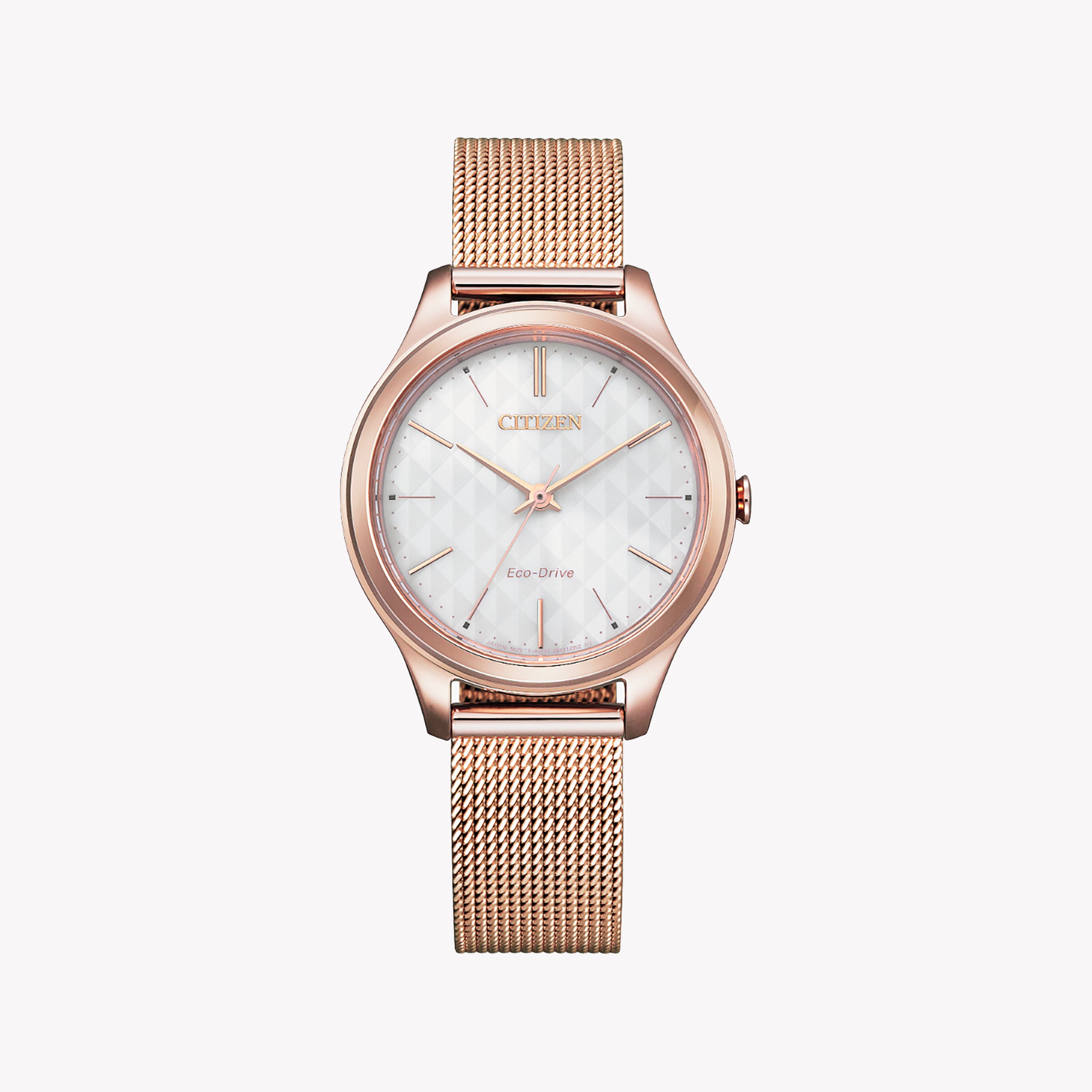 CITIZEN EM0508-80A ROSE GOLD GLAM - ELEGANT ECO-DRIVE WOMEN'S WATCH with White Dial & Mesh Band