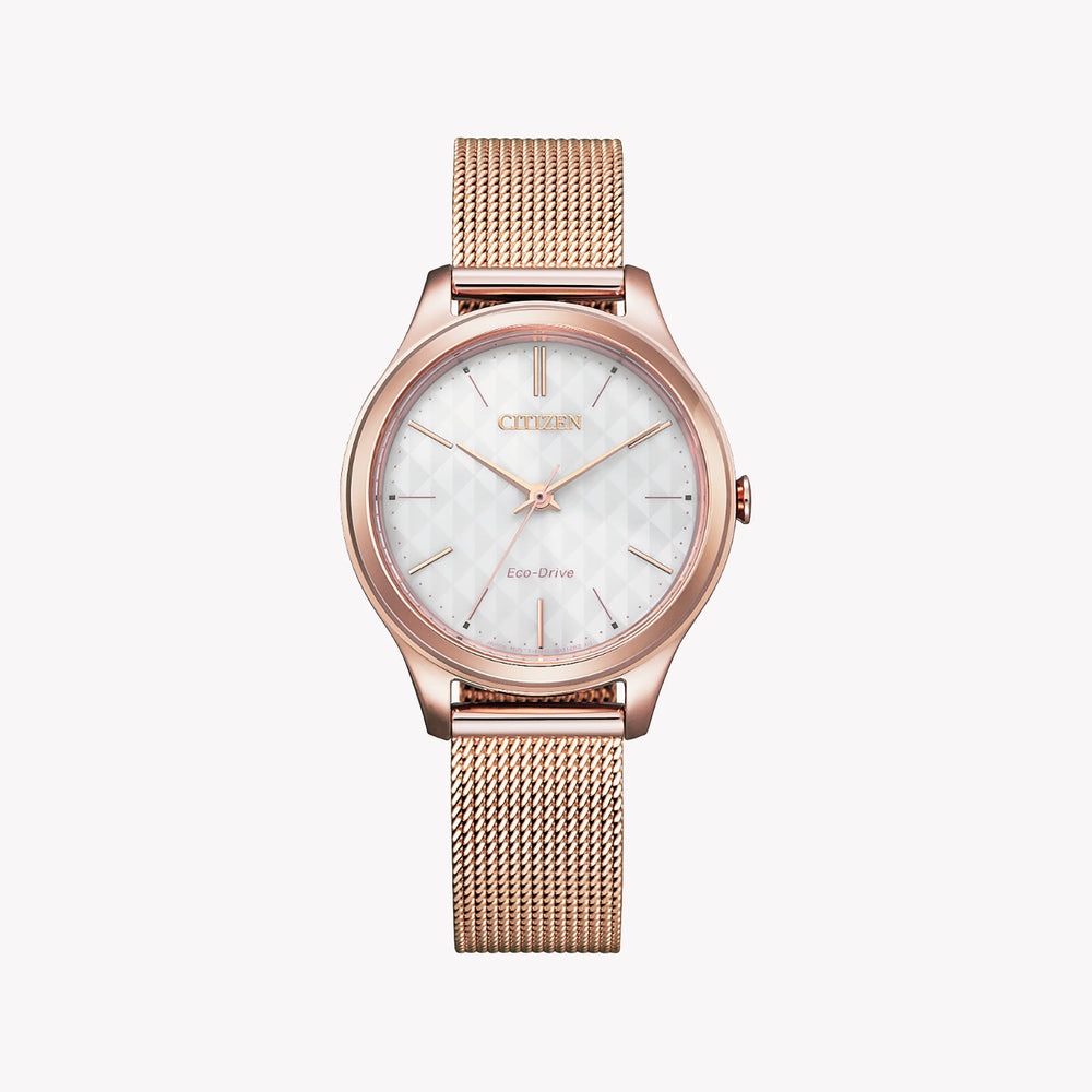 Citizen Em0508-80a Rose Gold Glam - Elegant Eco-Drive Women's Watch With White Dial & Mesh Band by i-watch