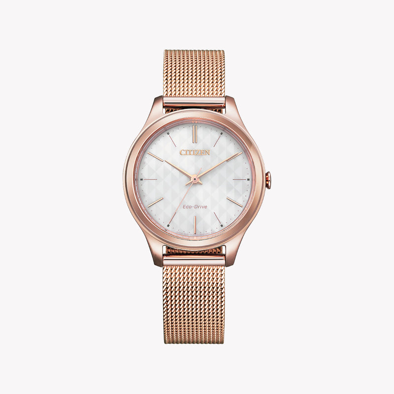 Citizen Em0508-80a Rose Gold Glam - Elegant Eco-Drive Women's Watch With White Dial & Mesh Band by i-watch