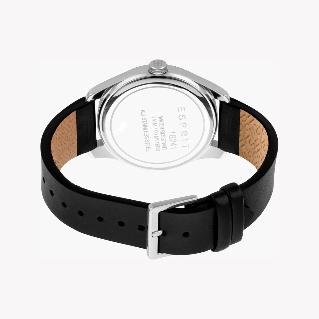 ESPRIT MEN'S ELEGANCE - STYLISH BLACK LEATHER & SILVER DIAL TIMEPIECE-i-Watch-3