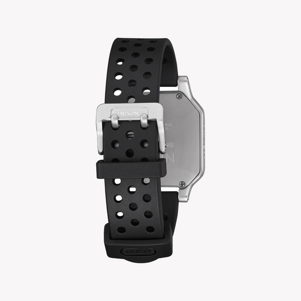 Nixon Men's Black Rubber Watch, Silver Silicone Band | A1320-130 by i-watch