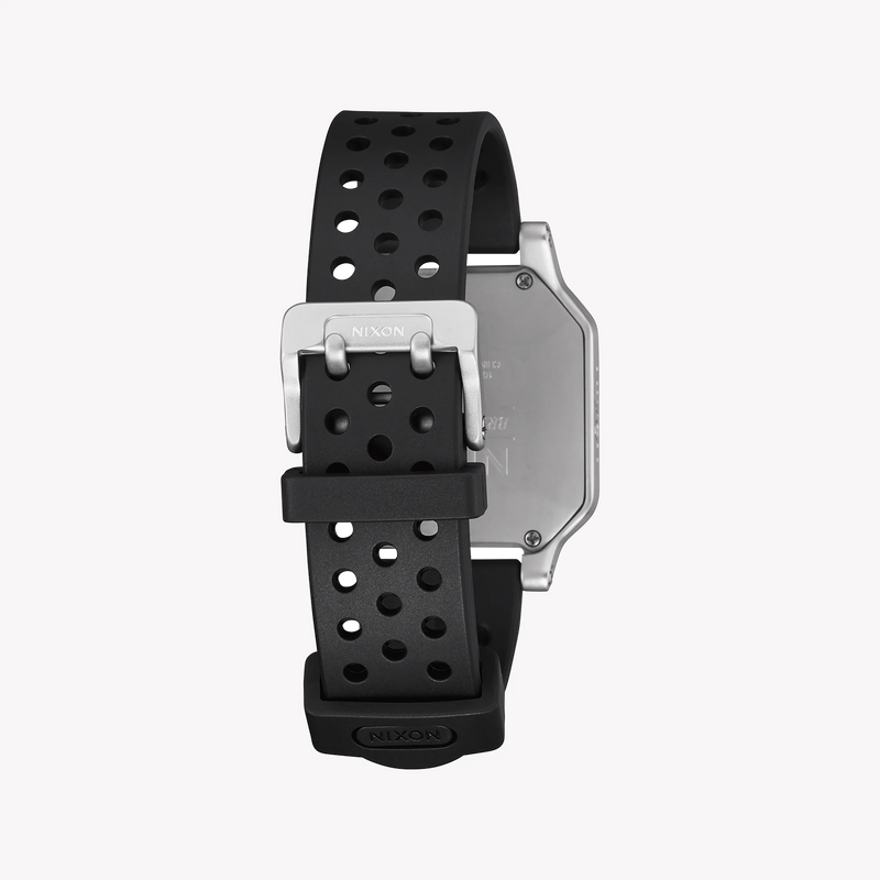Nixon Men's Black Rubber Watch, Silver Silicone Band | A1320-130 by i-watch
