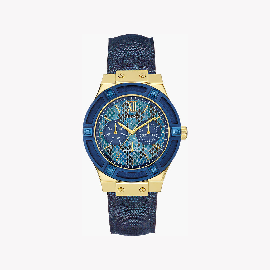 GUESS W0289L3 CHIC BLUE VIBRANCE - ELEGANT WOMEN'S WATCH WITH GOLD CASE & LEATHER BAND