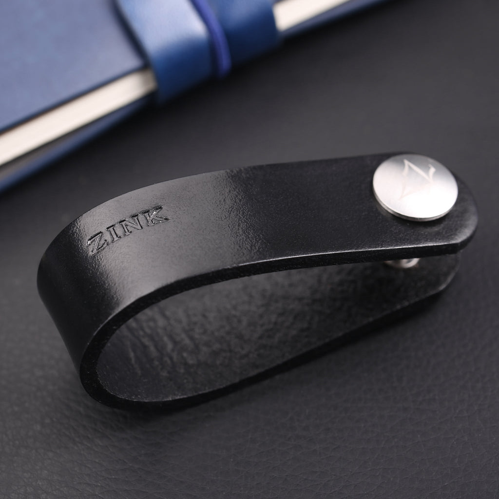 Zink Keychain - Black - Stainless Steel & Leather | Zjkc007b