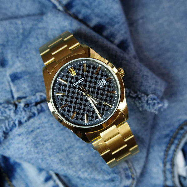 Casio Men's Gold Watch, Carbon Dial | Mtp-Vd03g-1a by i-watch