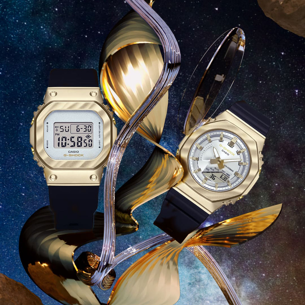 G-Shock Damenuhr mit silbernem Harz- und Edelstahlgehäuse und silbernem Harzarmband