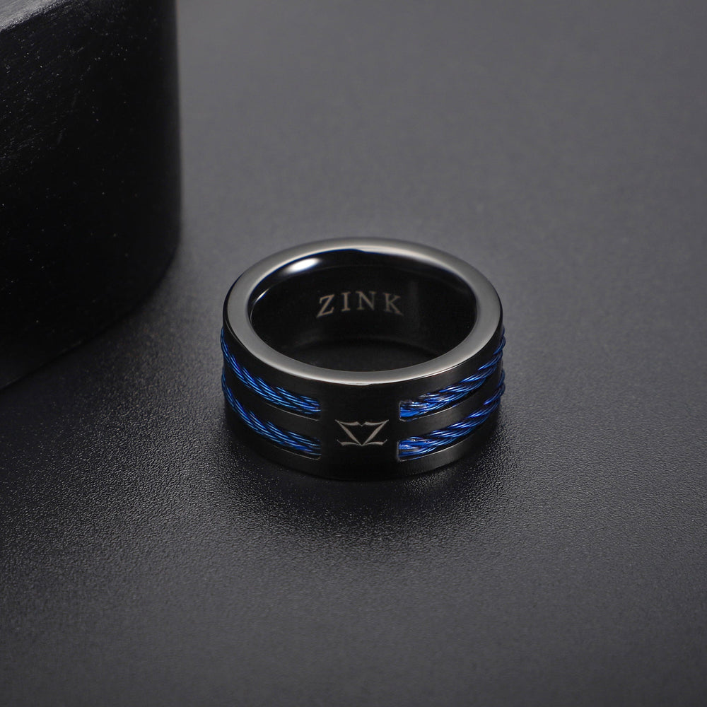 Zink Men's Black & Blue Stainless Steel Ring | Zjrg040bl