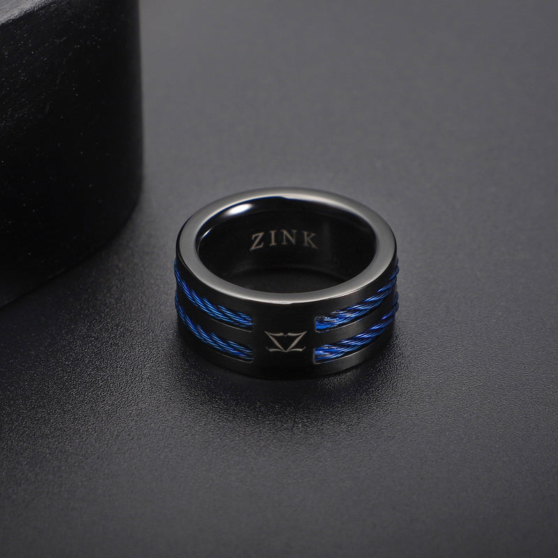 Zink Men's Black & Blue Stainless Steel Ring | Zjrg040bl