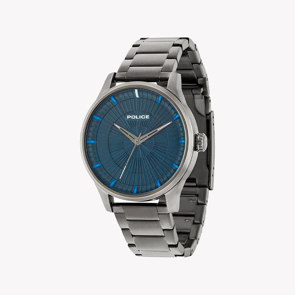Police Men's Gray Stainless Steel Watch, Blue Dial | P15038jsu03m by i-watch