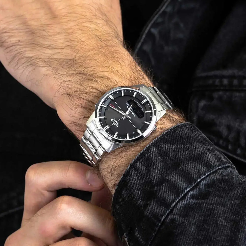 Casio Men's Silver Stainless Steel Watch, Black Dial | Lcw-M170d-1aer by i-watch