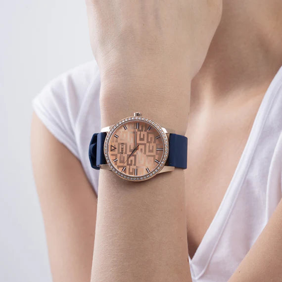 Guess Women's Rose Gold & Blue Silicone Watch, Rose Gold Dial | Gw0355l2 by i-watch