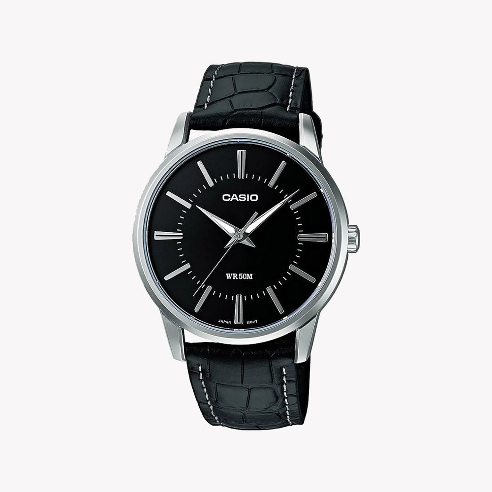 Mtp Men's Silver Alloy Watch, Black Leather Strap | Mtp-1303pl-1a by i-watch