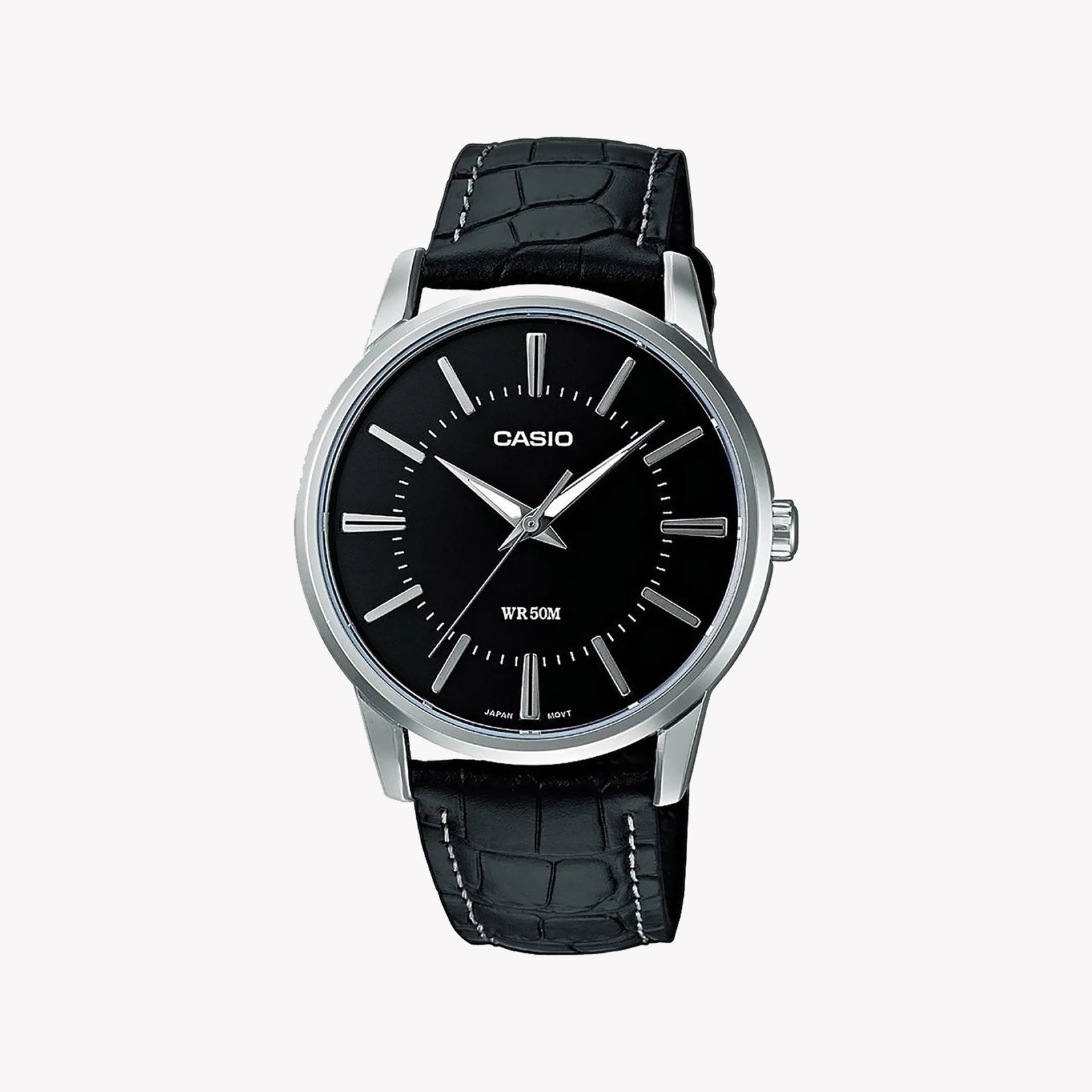 Mtp Men's Silver Alloy Watch, Black Leather Strap | Mtp-1303pl-1a by i-watch