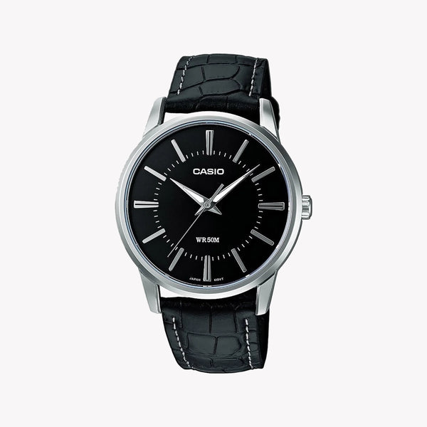 Mtp Men's Silver Alloy Watch, Black Leather Strap | Mtp-1303pl-1a by i-watch