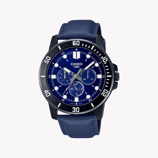 Casio Men's Black Stainless Steel, Blue Leather | Mtp-Vd300bl-2eudf by i-watch