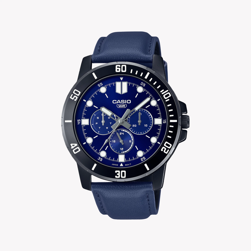 Casio Men's Black Stainless Steel, Blue Leather | Mtp-Vd300bl-2eudf by i-watch