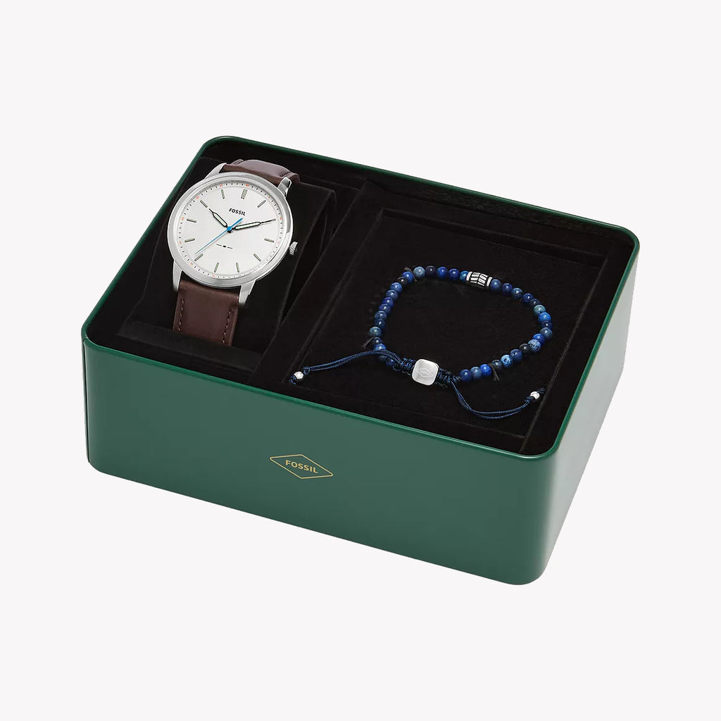 FOSSIL FS5966SET - TIMELESS ELEGANCE MEN'S WATCH WITH STYLISH SILVER CASE AND BROWN LEATHER STRAP-i-Watch-5