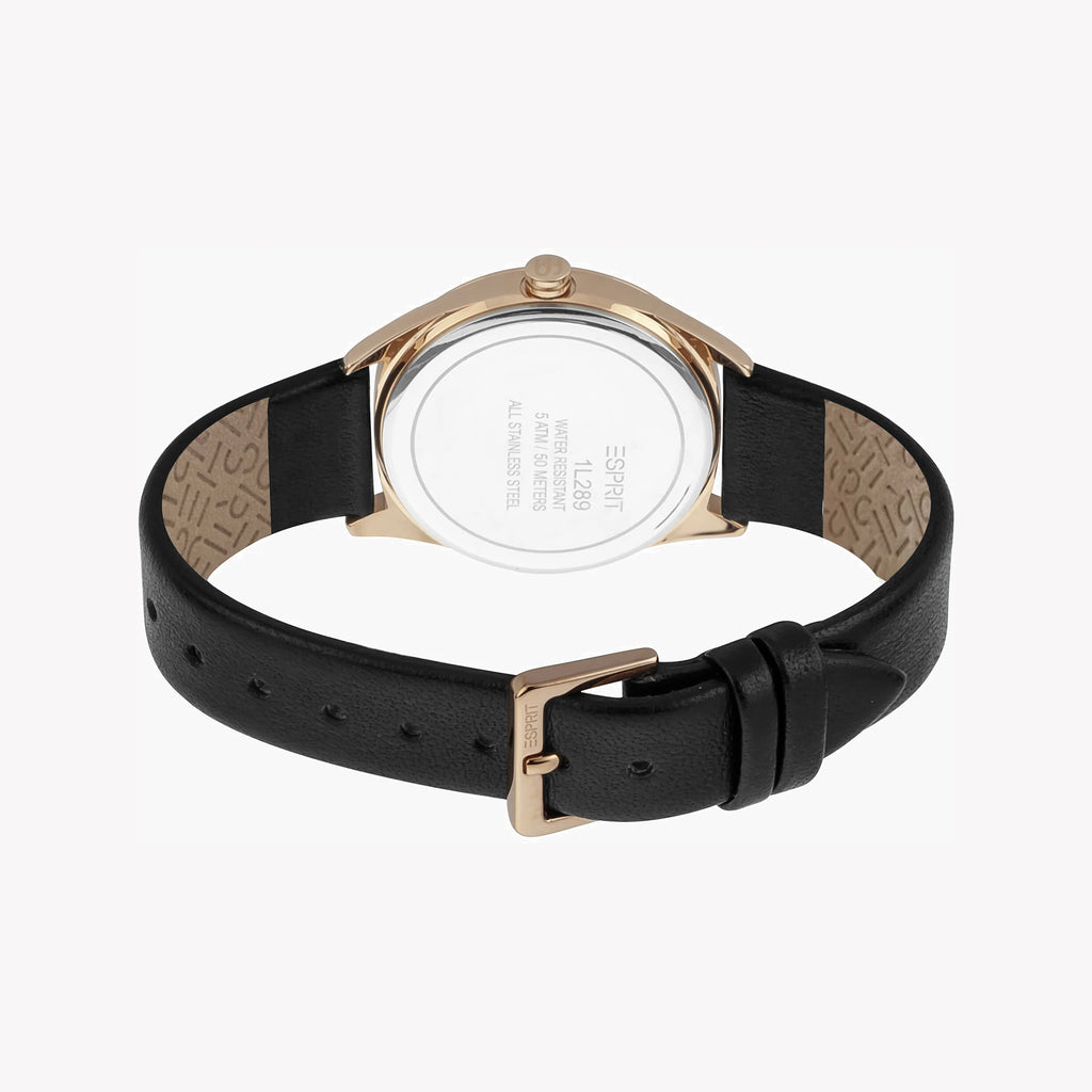 ESPRIT Women's Watch with Rose Gold Stainless Steel Case and Black Leather Band-i-Watch-4
