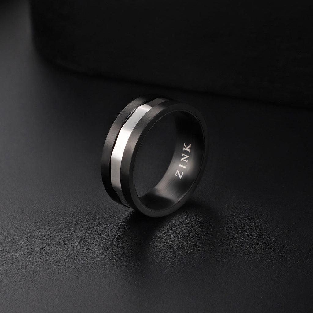 Zink Men's Black & Silver Stainless Steel Ring | Zjrg037s