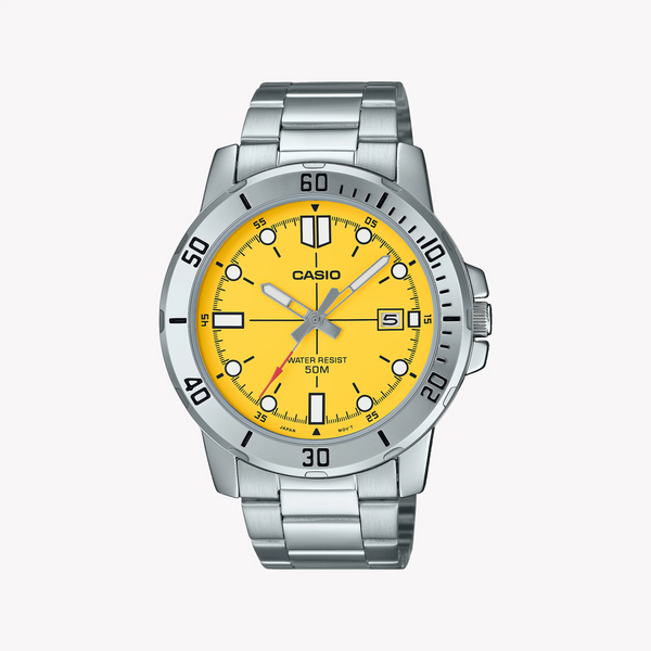 Casio Men's Silver Watch, Yellow Dial | Mtp-Vd01d-9evudf by i-watch