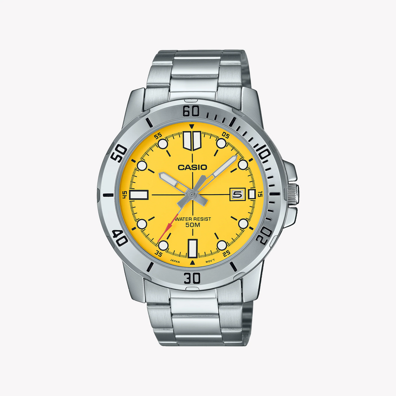 Casio Men's Silver Watch, Yellow Dial | Mtp-Vd01d-9evudf by i-watch