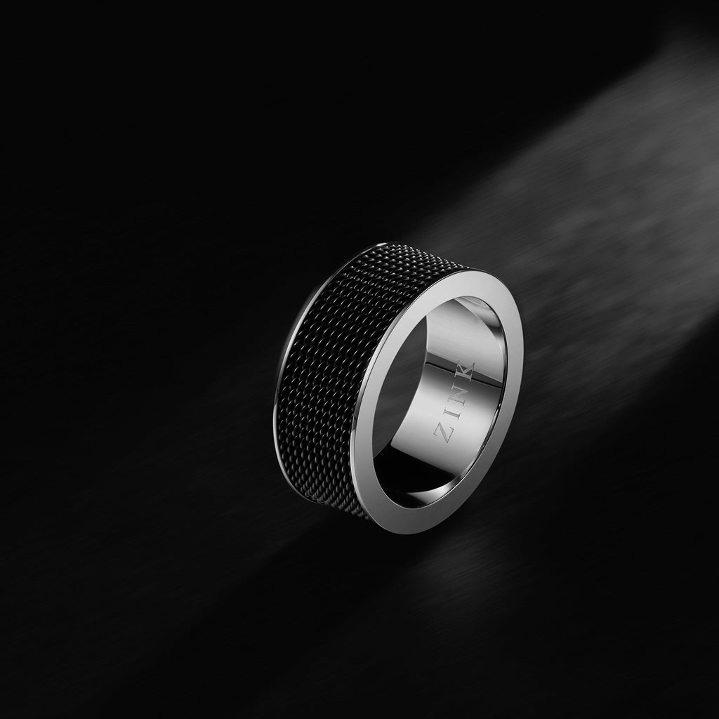 Zink Men's Silver & Black Stainless Steel Ring | Zjrg019sb