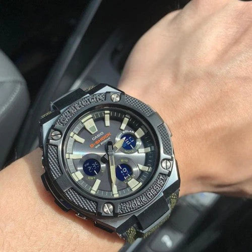 G-Shock Gst-S330ac-3adr Adventurer - Sporty Elegance Unleashed Men's Watch With Green Fabric BAnd and Black Dial by i-watch