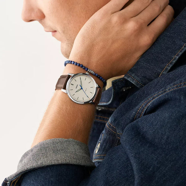 Fossil Men's Silver Watch, Brown Leather Strap | Fs5966set by i-watch