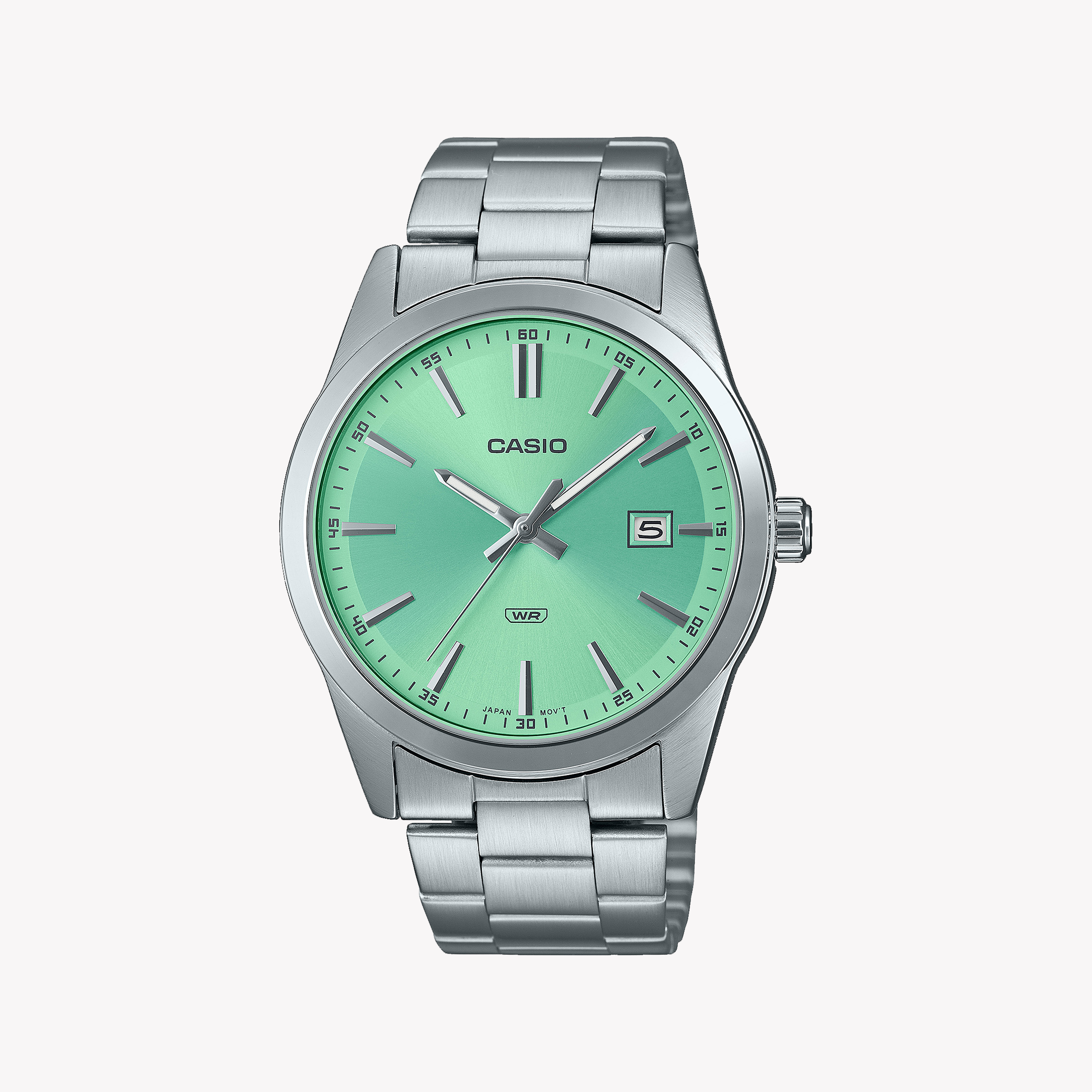 CASIO MTP-VD03D-3A2 BOLD GREEN DIAL - STYLISH STAINLESS STEEL MEN'S WATCH