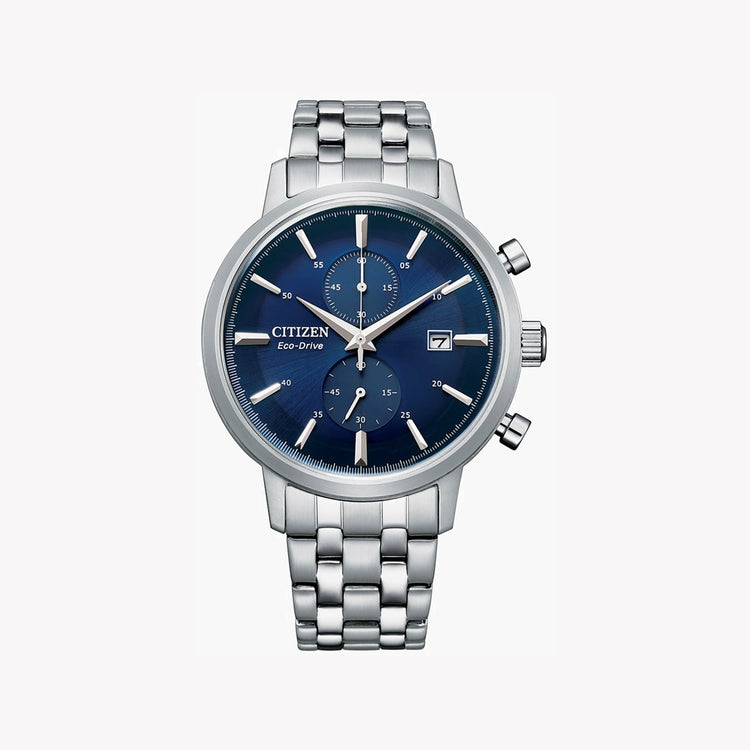 CITIZEN CA7060-88L ELEGANCE - MENS ECO-DRIVE CHRONOGRAPH TIMEPIECE WITH BLUE DIAL & STAINLESS STEEL BAND