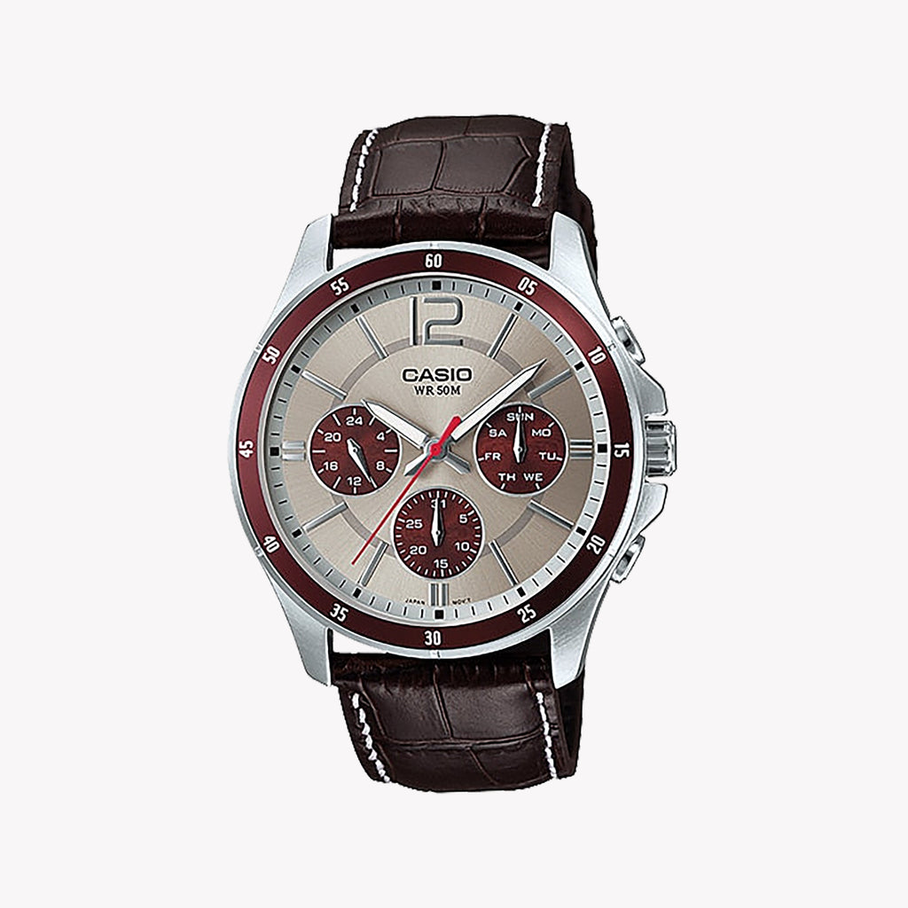 TIMEX MTP-1374L-7A1VDF - TIMELESS ELEGANCE MEN'S WATCH WITH LEATHER STRAP & QUARTZ MOVEMENT
