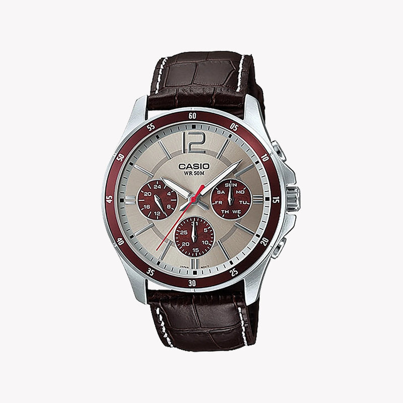Timeless Elegance Men's Silver Watch, Leather Strap | Mtp-1374l-7a1vdf by i-watch
