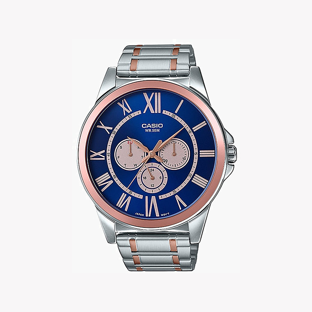 CASIO MTP-E318RG-2BVDF - ELEGANT SPORTY MEN'S WATCH WITH BLUE DIAL & STAINLESS STEEL BAND
